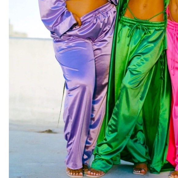 Laina Rauma S pants Purple Lavender pant club bed satin drawstring straight leg - Picture 1 of 9